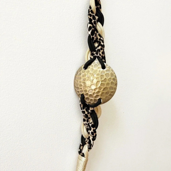 Vintage 80s Women Bronze Color Round Buckle Stretchy Rope Belt 34" Sz S/M - Picture 2 of 8